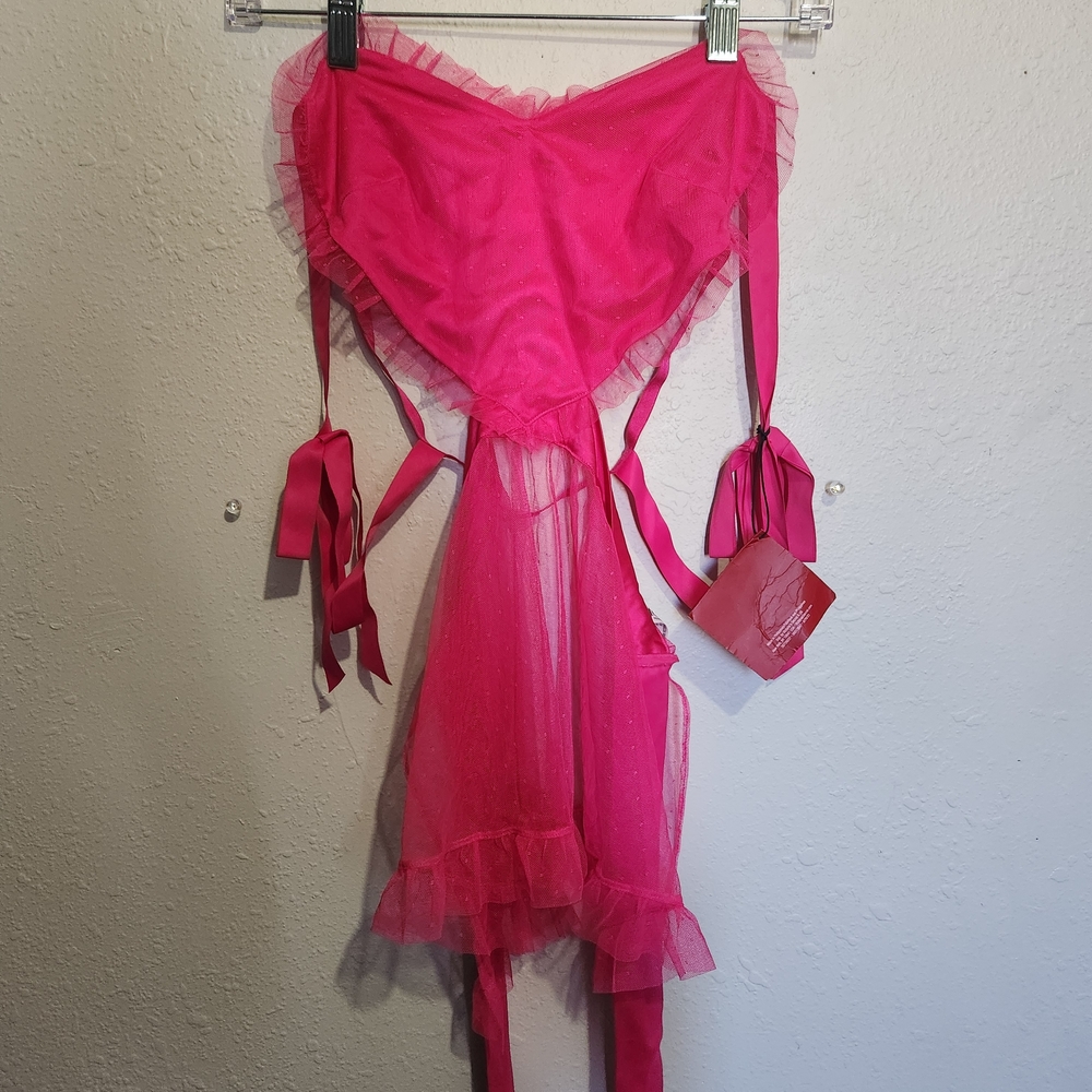 Victoria's Secret Hot Pink Sheer Babydoll Apron with Ruffle Trim - Picture 2 of 3
